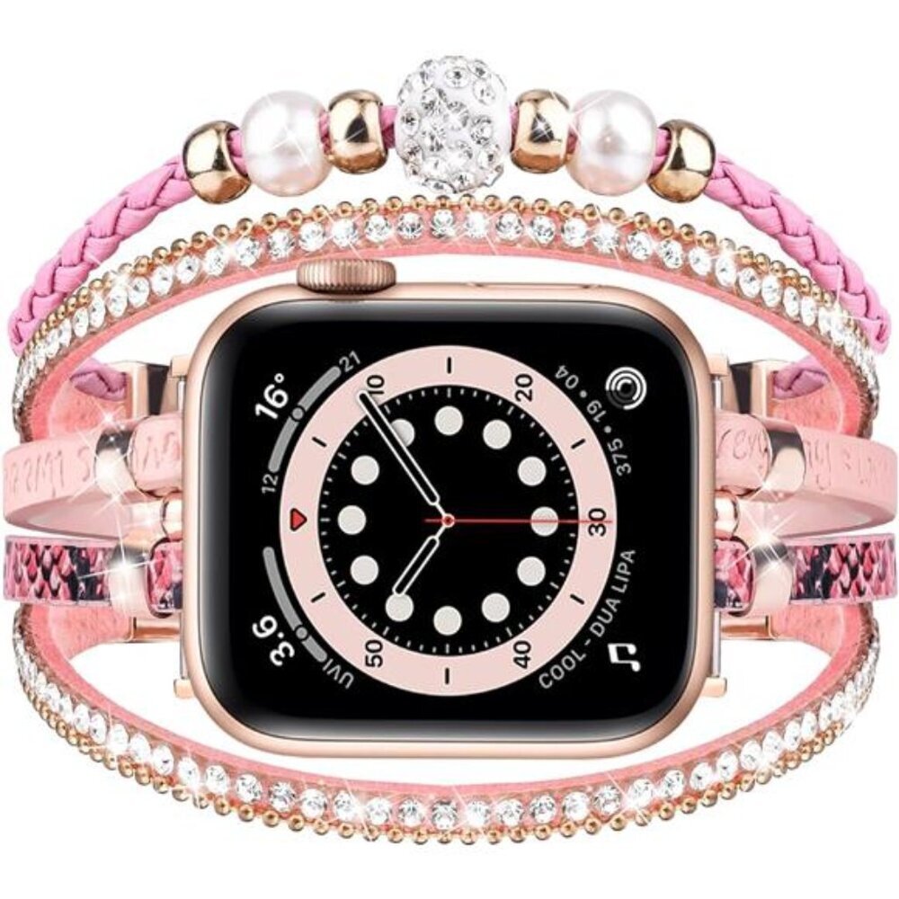 NEW Pink Boho Leather Beaded Apple iwatch Band